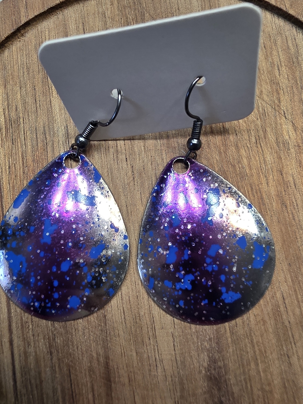 Handcrafted Purple and Blue Teardrop Earrings by
